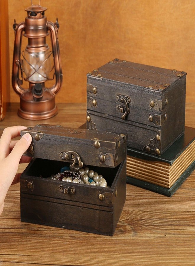 CHEOTIME Vintage Treasure Chest Box, Retro Wooden Jewelry Box Treasure Storage Box Decorative Box Chest Trinket Organizer Antique Gifts for Girls Girlfriend Women Grey - Image 3